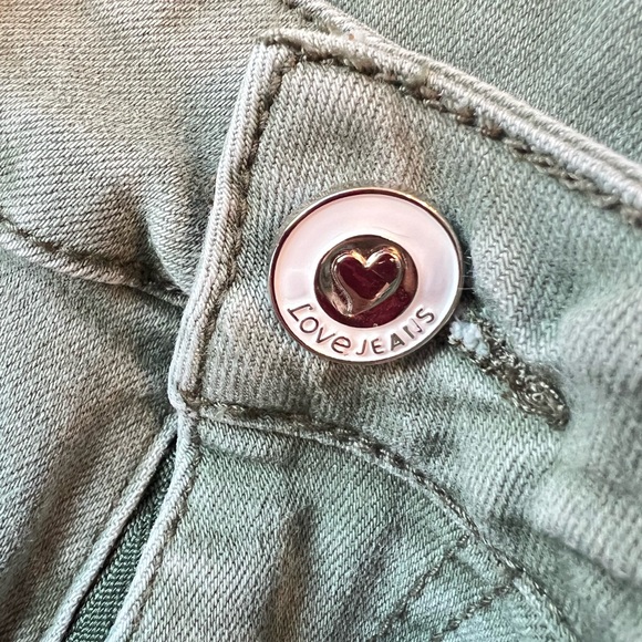 Frayed Hem Olive Denim Shorts - Picture 3 of 7